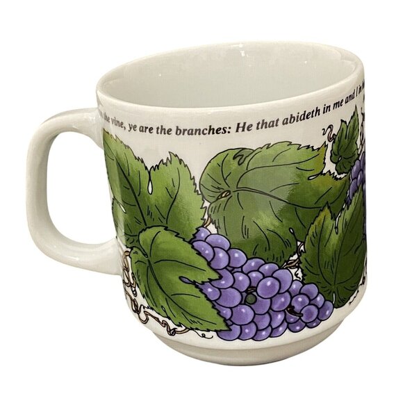 John 15:5 Mug White Grapes Design Christian Bible Scripture Verse Religious - Picture 3 of 6